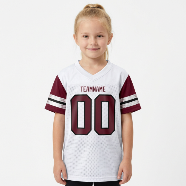 Custom White & Burgundy/Sliver Football Jersey