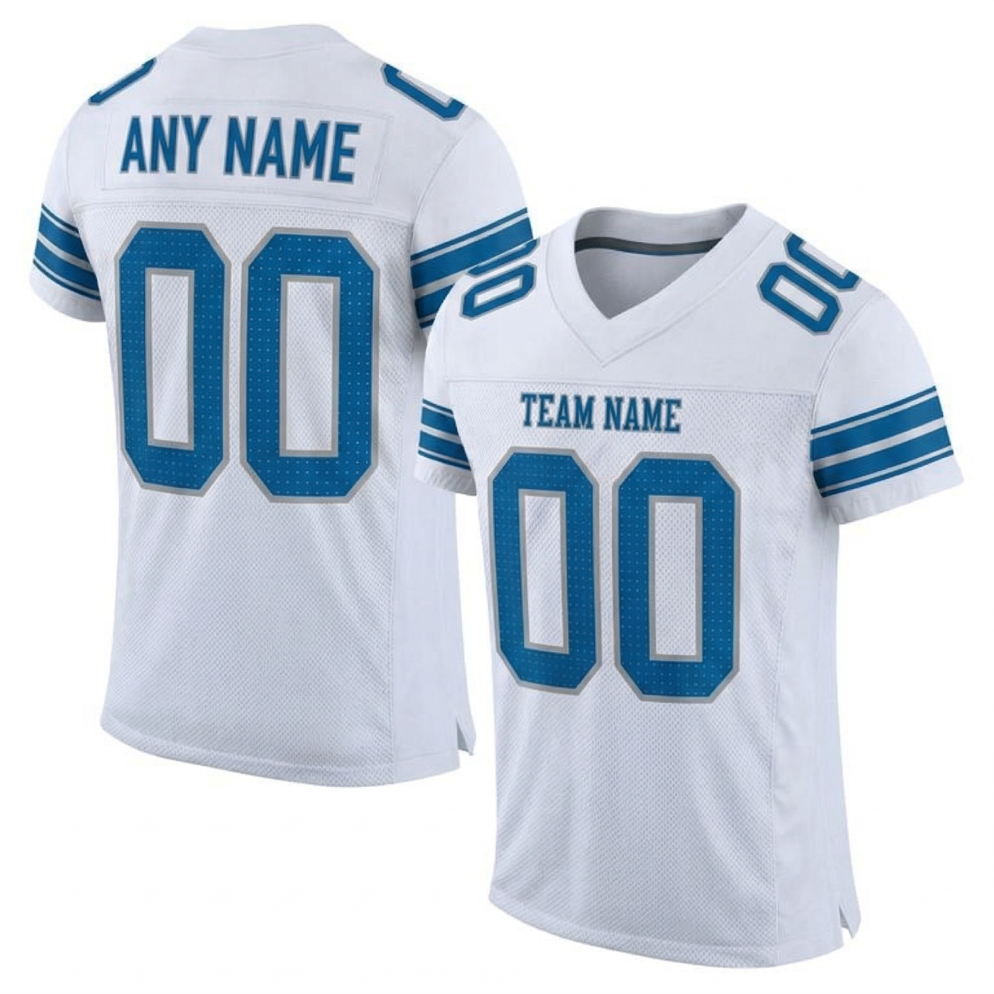 Custom White & Powder Blue/Sliver Football Jersey