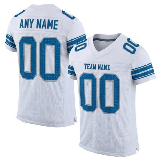 Custom White & Powder Blue/Sliver Football Jersey