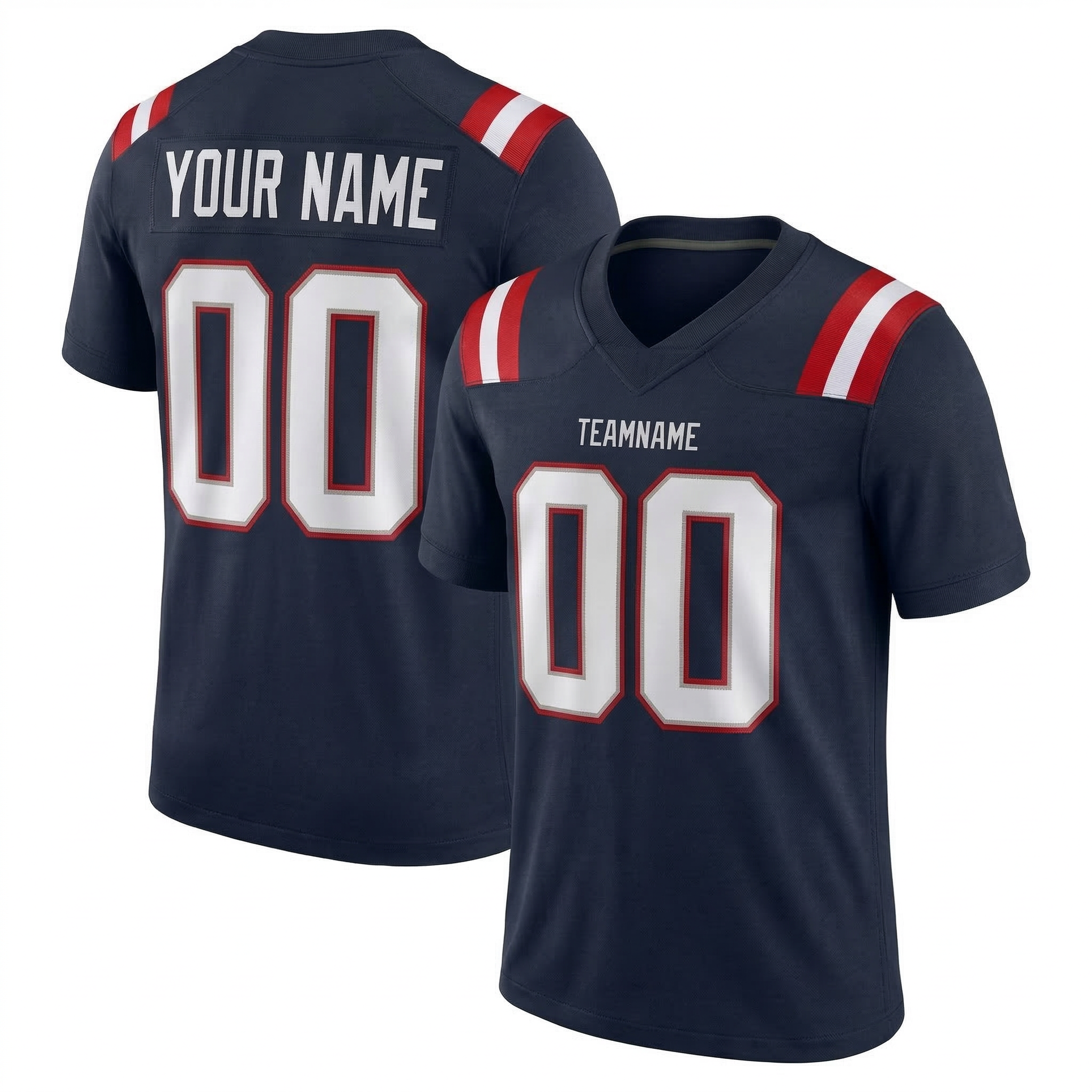 Custom Navy Blue & White/Red Football Jersey
