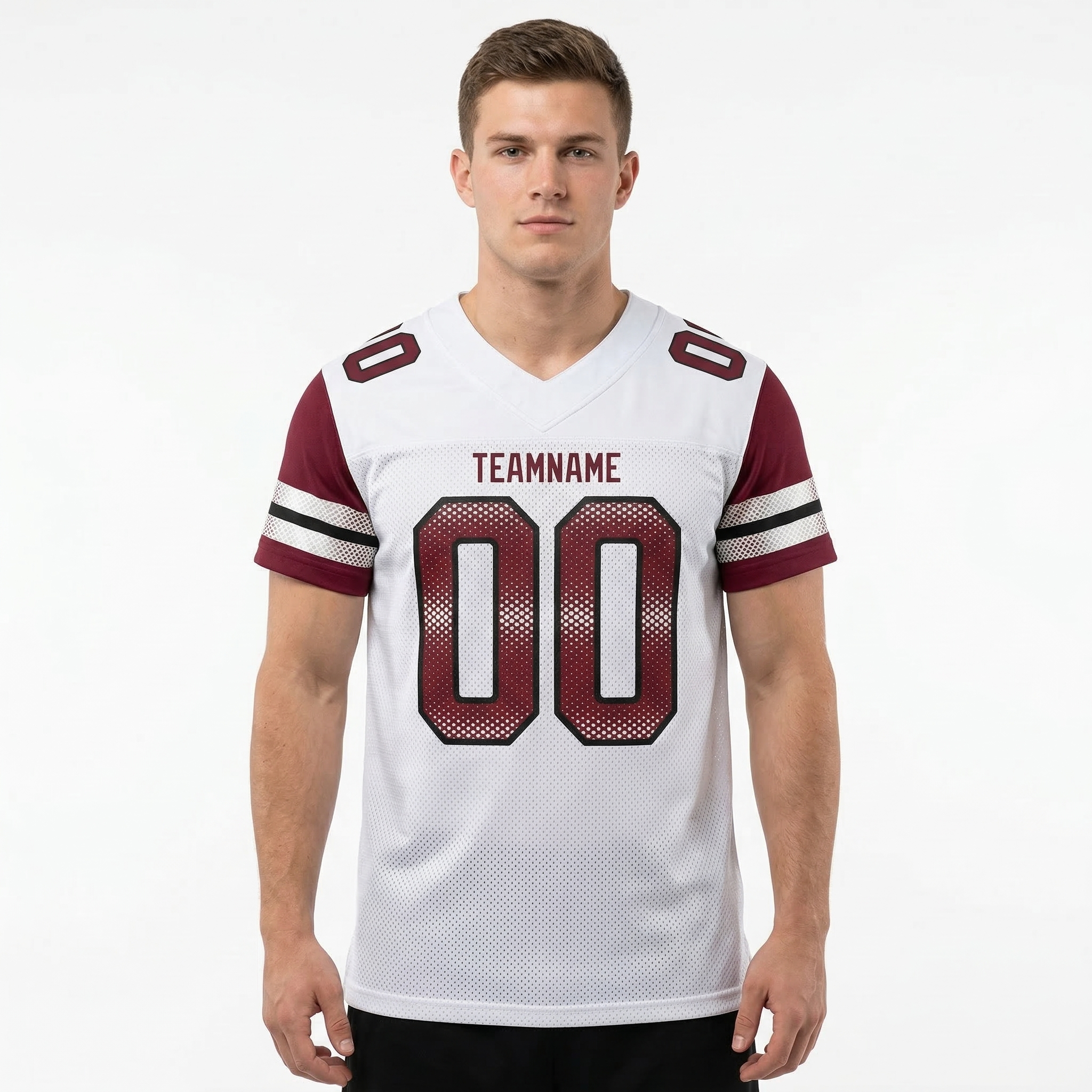 Custom White & Burgundy/Sliver Football Jersey