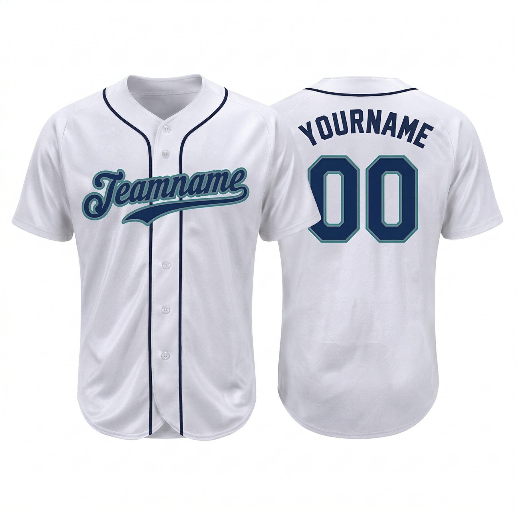 Custom White & Navy/Teal Classic Fashion Baseball Jersey