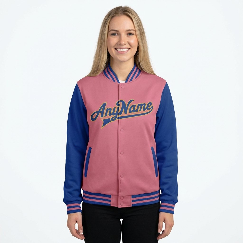 Custom Pink & Gold/Royal Raglan Sleeves Full-Snap Fleece Jacket