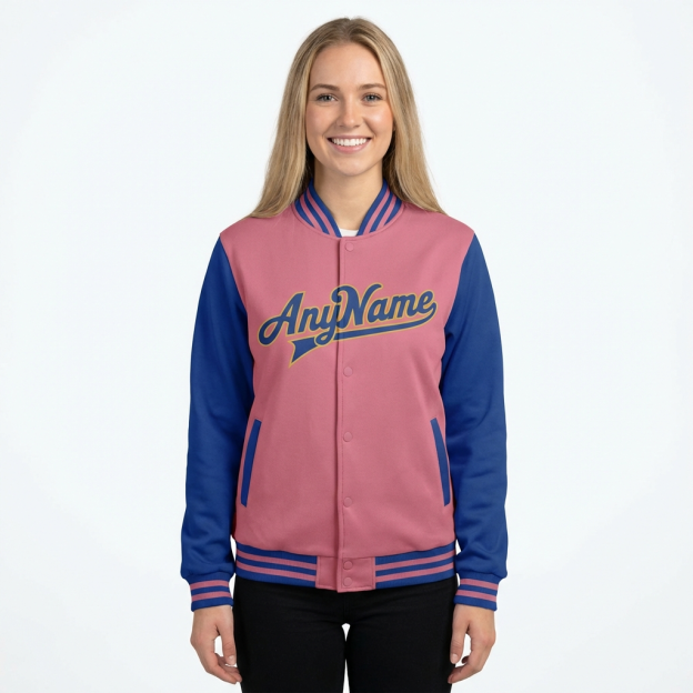 Custom Pink & Gold/Royal Raglan Sleeves Full-Snap Fleece Jacket