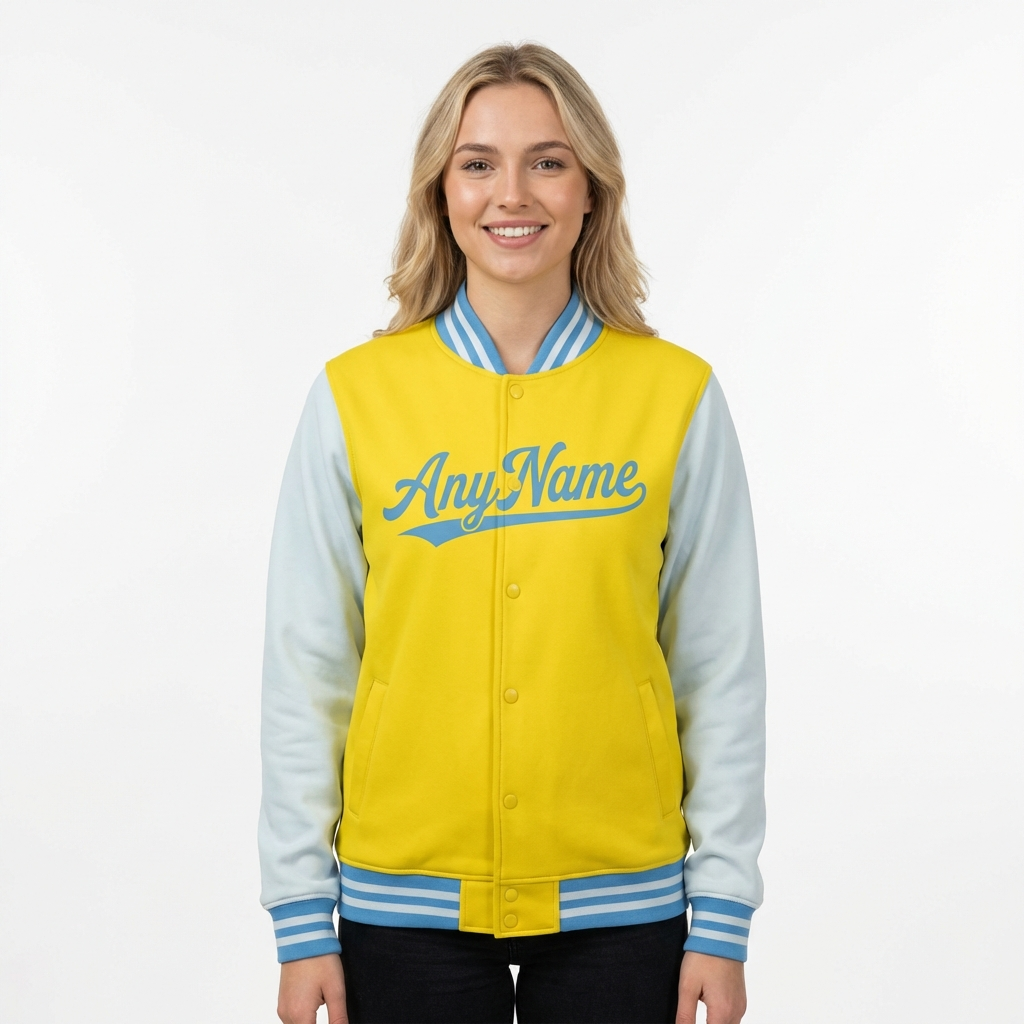 Custom Yellow & Blue/White Raglan Sleeves Full-Snap Fleece Jacket