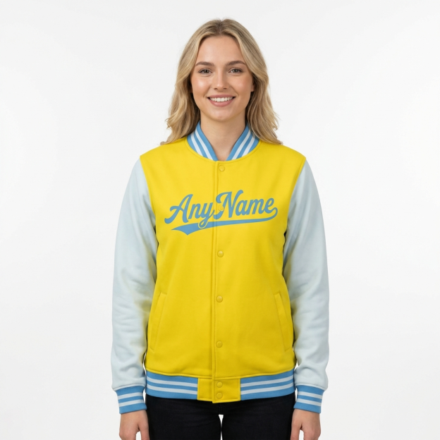 Custom Yellow & Blue/White Raglan Sleeves Full-Snap Fleece Jacket