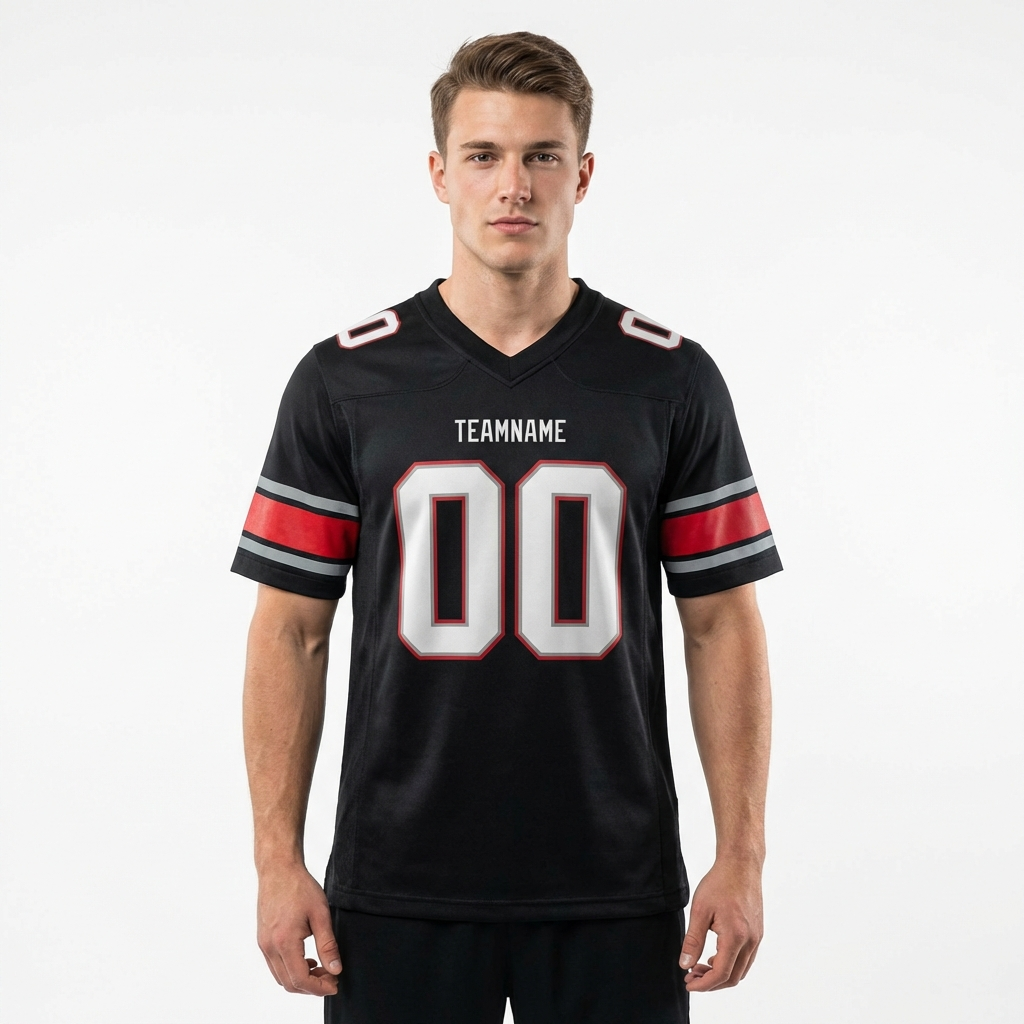 Custom Black & White/Grey-Red Football Jersey