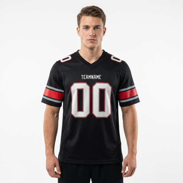 Custom Black & White/Grey-Red Football Jersey