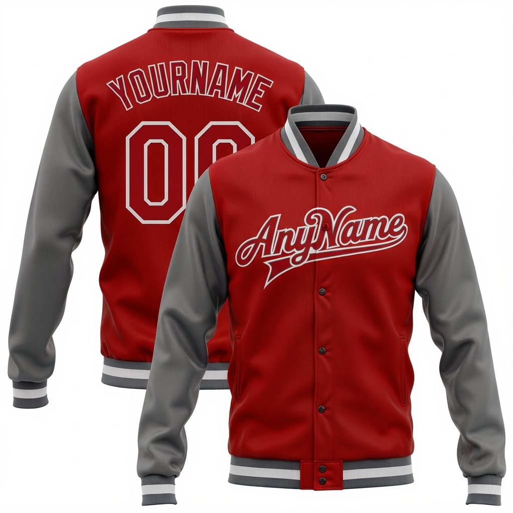Custom Red & Grey/White Full-Snap Raglan Sleeve Fleece Jacket