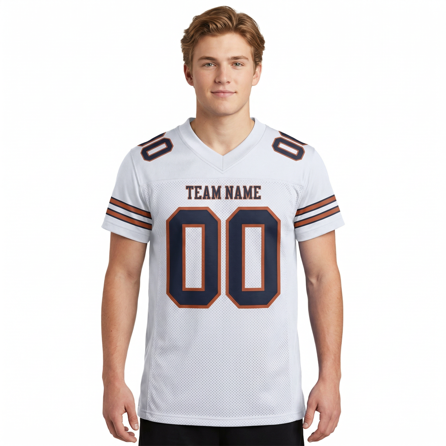 Custom White & Navy/Orange Football Jersey