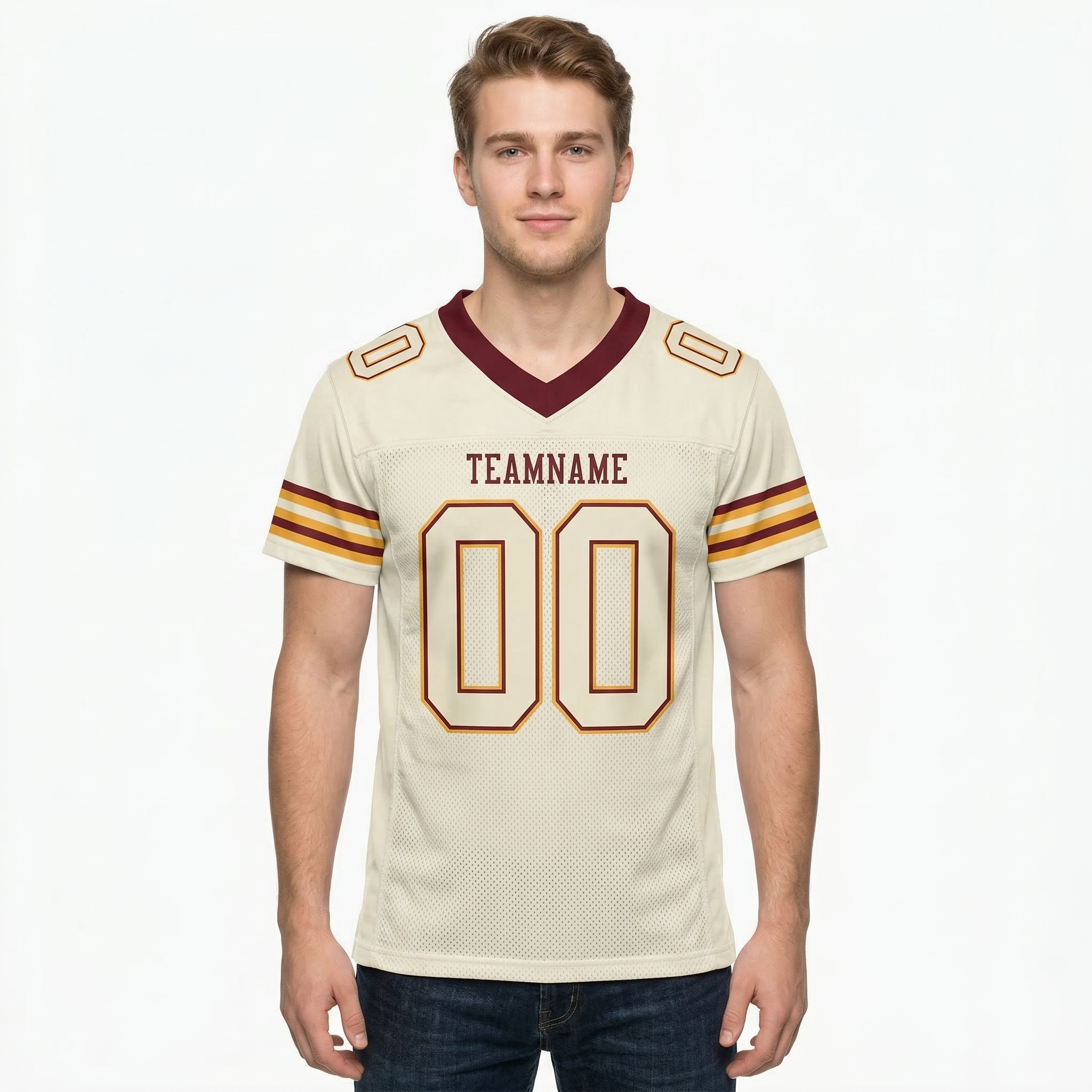 Custom Cream & Burgundy/Gold Football Jersey