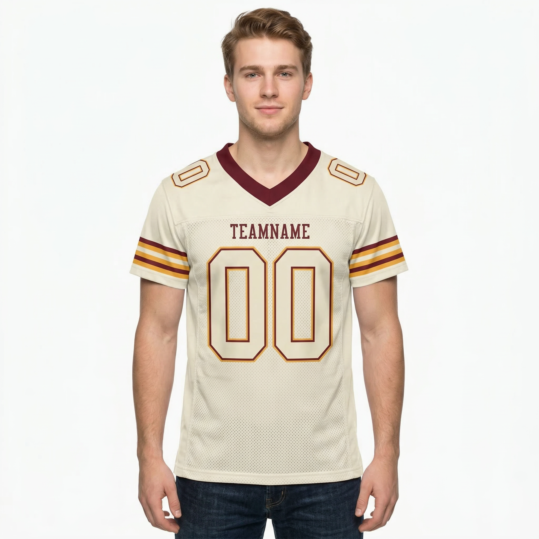 Custom Cream & Burgundy/Gold Football Jersey
