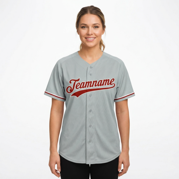 Custom Grey & Red/White Classic Fashion Baseball Jersey