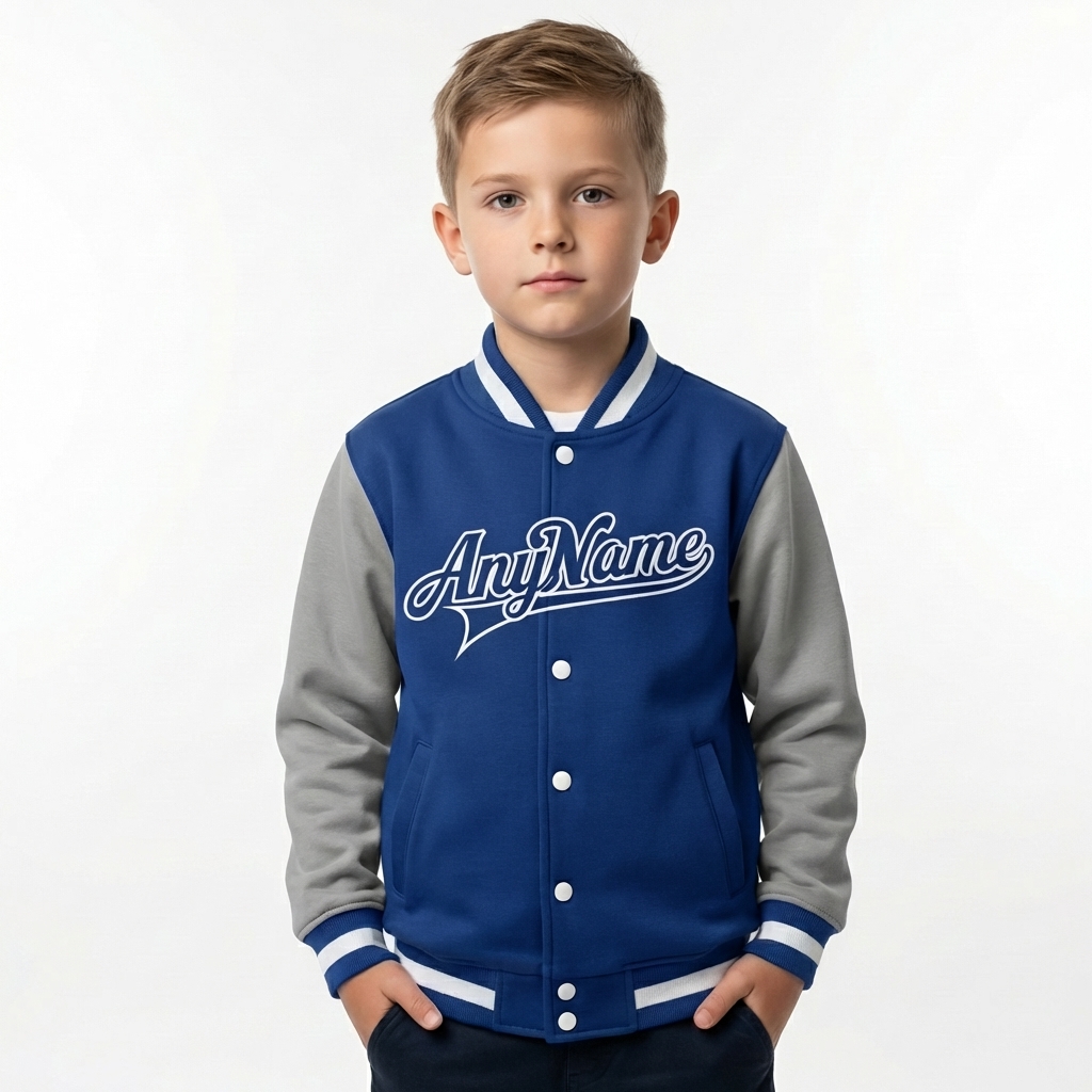 Custom Royal Blue & Gray/White Full-Snap Raglan Sleeves Fleece Jacket