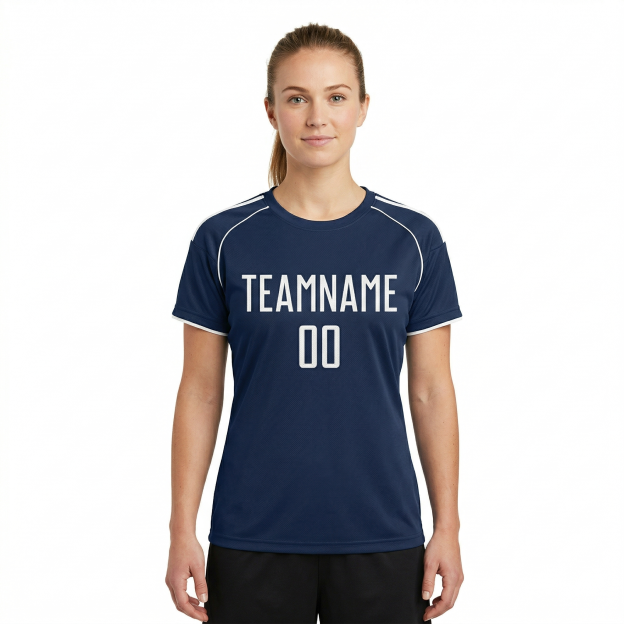 Custom Navy Blue & White Custom Soccer Jersey