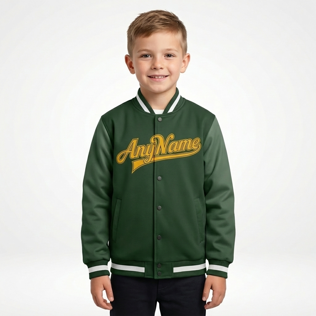 Custom Forest Green & Yellow/Gray Full-Snap Gradient Raglan Sleeve Fleece Jacket