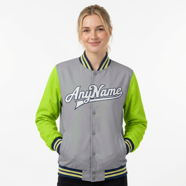Custom Grey & White/Green Raglan Sleeves Full-Snap Fleece Jacket