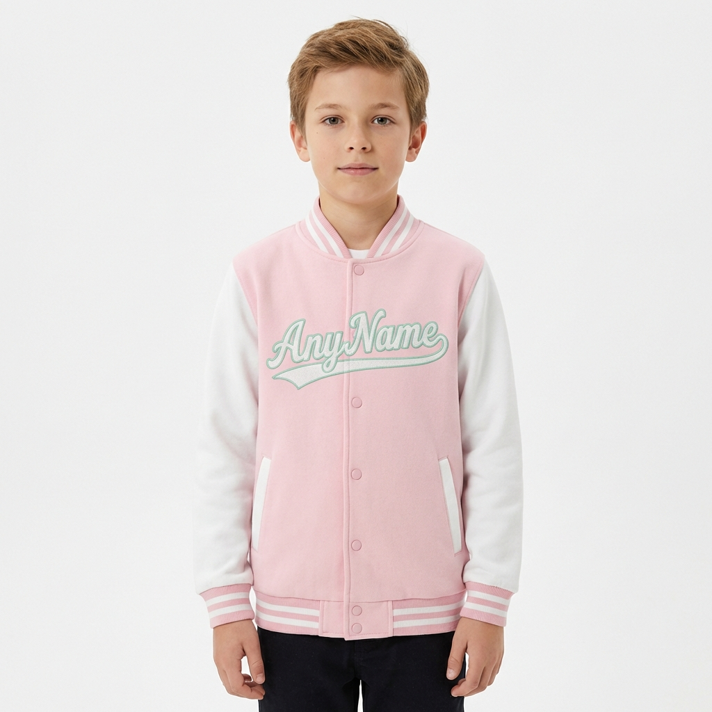 Custom Pink & Mint/White Raglan Sleeves Full-Snap Fleece Jacket