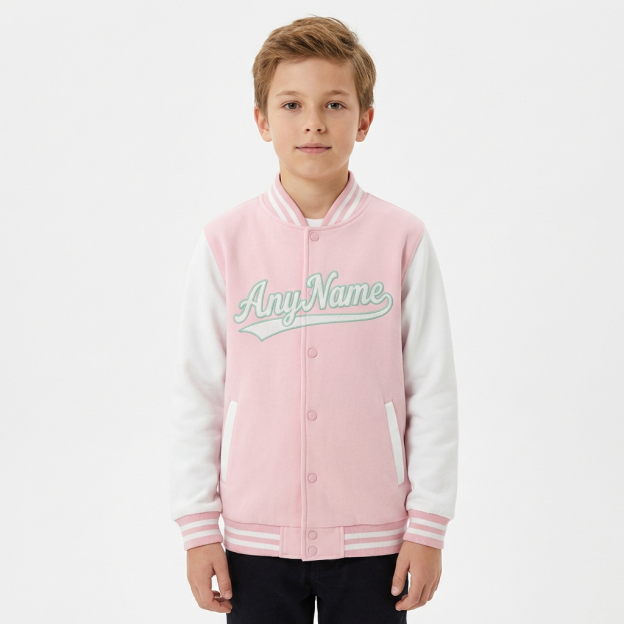 Custom Pink & Mint/White Raglan Sleeves Full-Snap Fleece Jacket