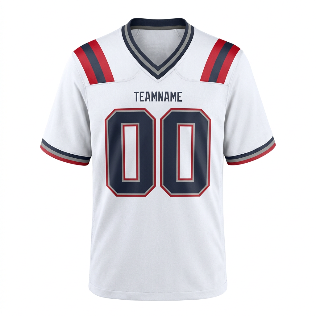 Custom White & Navy/Grey-Red Football Jersey