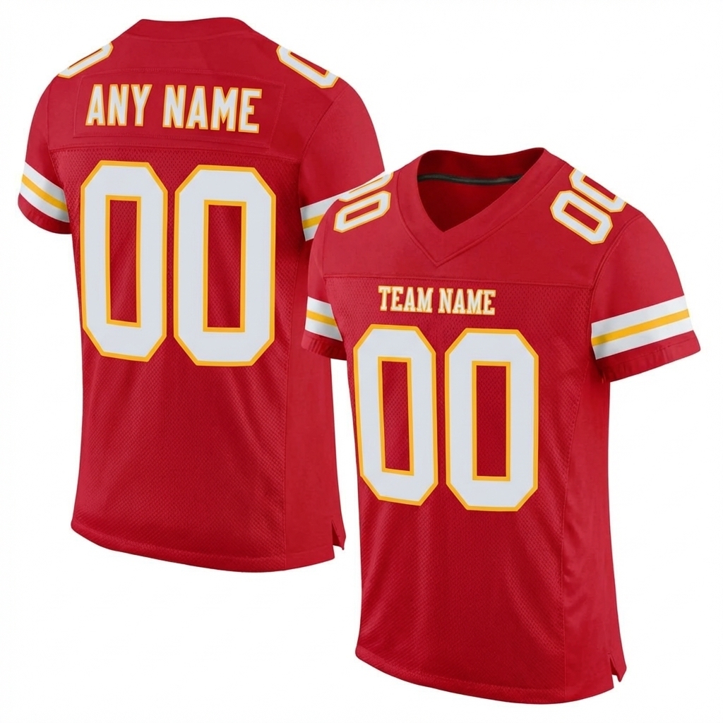 Custom Red & White/Gold Football Jersey