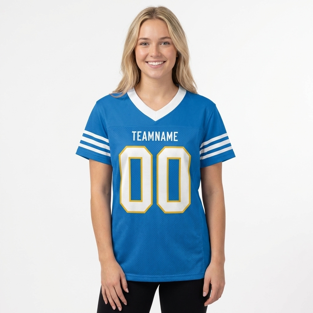 Custom Powder Blue & White/Gold Football Jersey