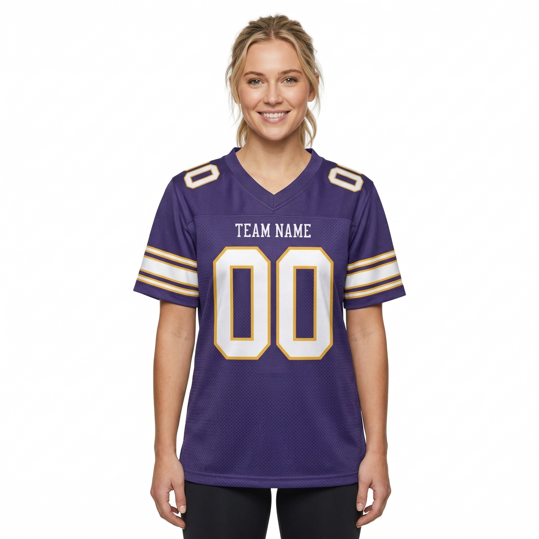 Custom Purple & White/Gold Football Jersey