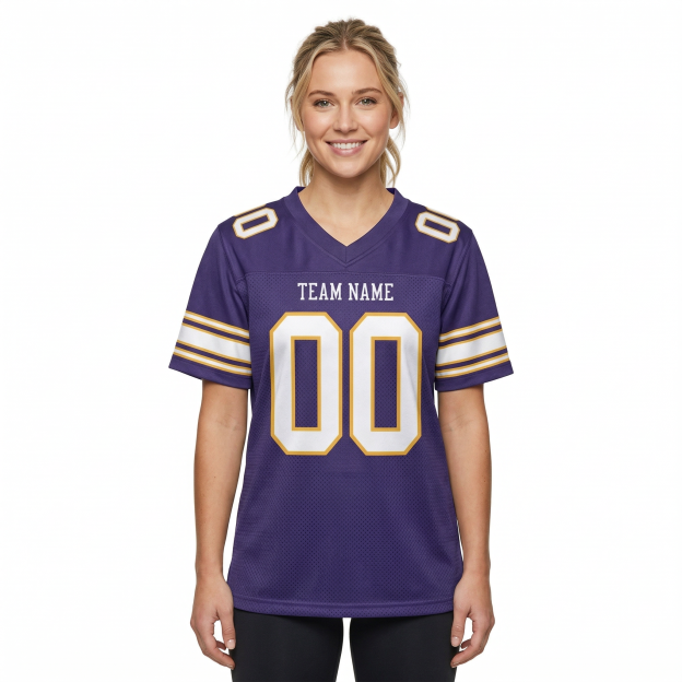 Custom Purple & White/Gold Football Jersey
