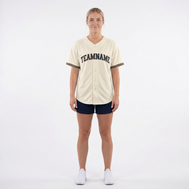Custom Cream & Navy/Yellow Classic Fashion Baseball Jersey