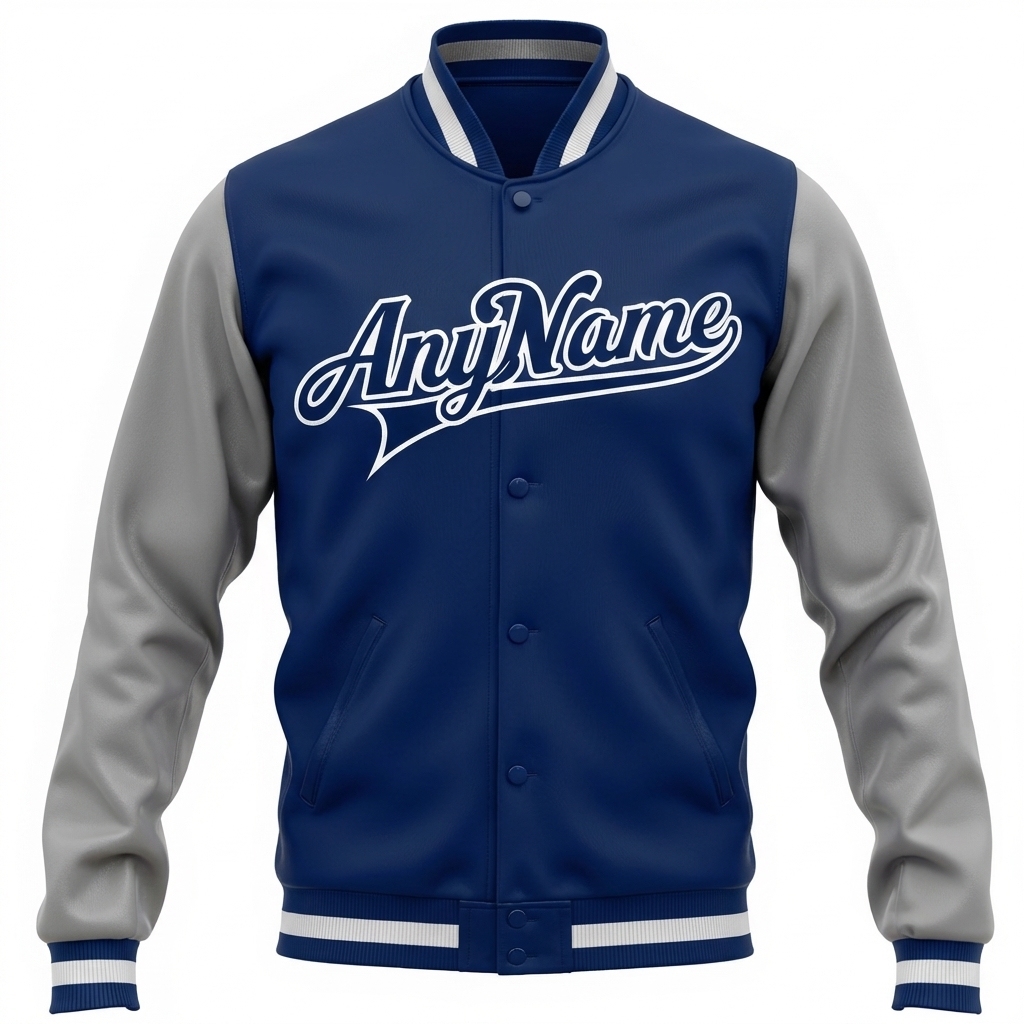 Custom Royal Blue & Gray/White Full-Snap Raglan Sleeves Fleece Jacket