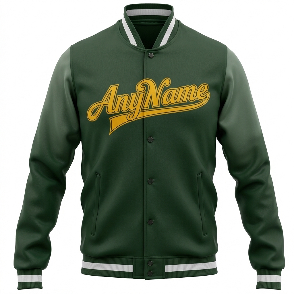 Custom Forest Green & Yellow/Gray Full-Snap Gradient Raglan Sleeve Fleece Jacket