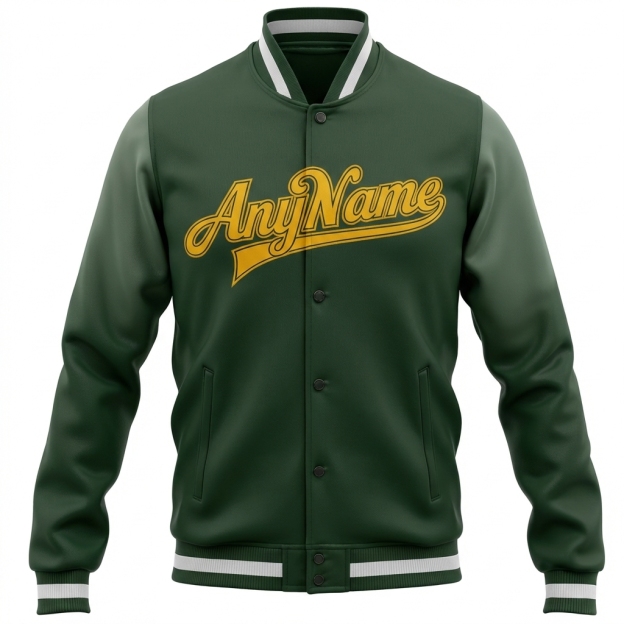 Custom Forest Green & Yellow/Gray Full-Snap Gradient Raglan Sleeve Fleece Jacket