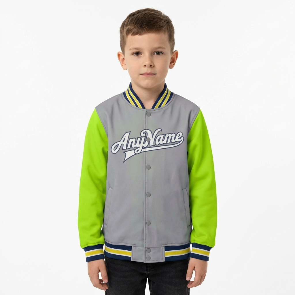 Custom Grey & White/Green Raglan Sleeves Full-Snap Fleece Jacket