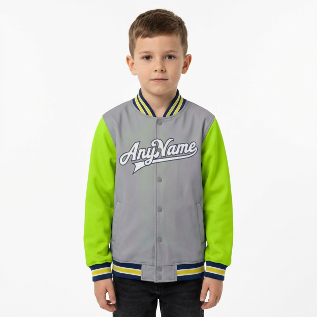 Custom Grey & White/Green Raglan Sleeves Full-Snap Fleece Jacket