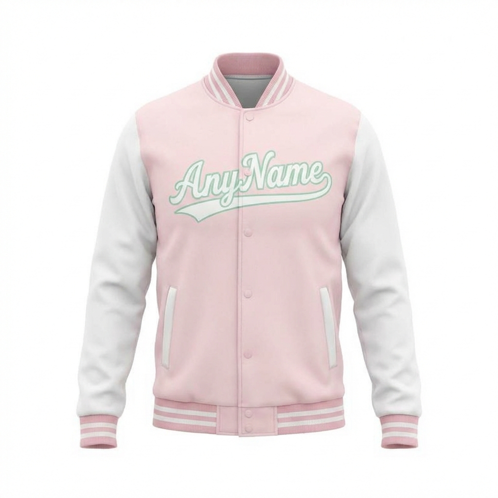 Custom Pink & Mint/White Raglan Sleeves Full-Snap Fleece Jacket