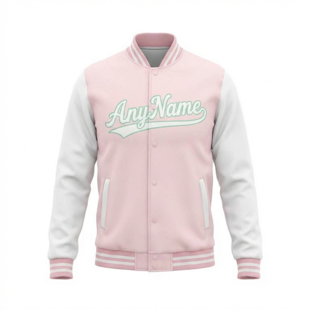 Custom Pink & Mint/White Raglan Sleeves Full-Snap Fleece Jacket