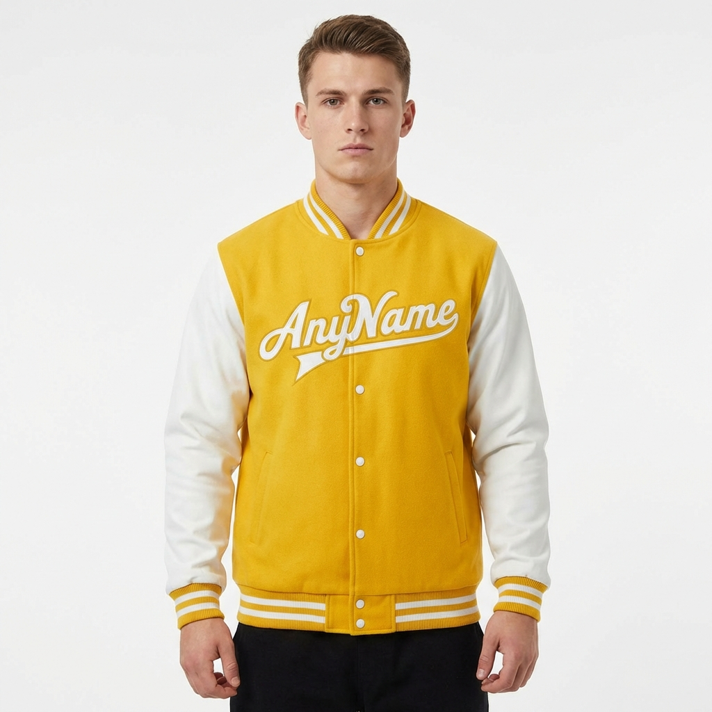 Custom Yellow & White Raglan Sleeves Full-Snap Fleece Jacket