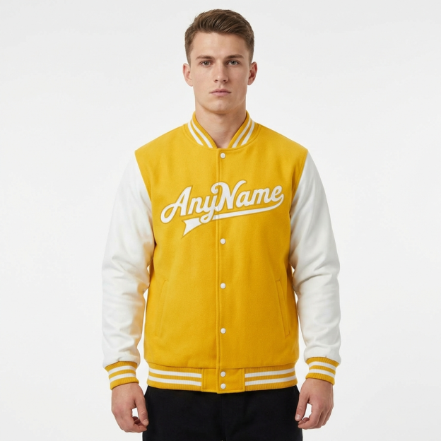 Custom Yellow & White Raglan Sleeves Full-Snap Fleece Jacket