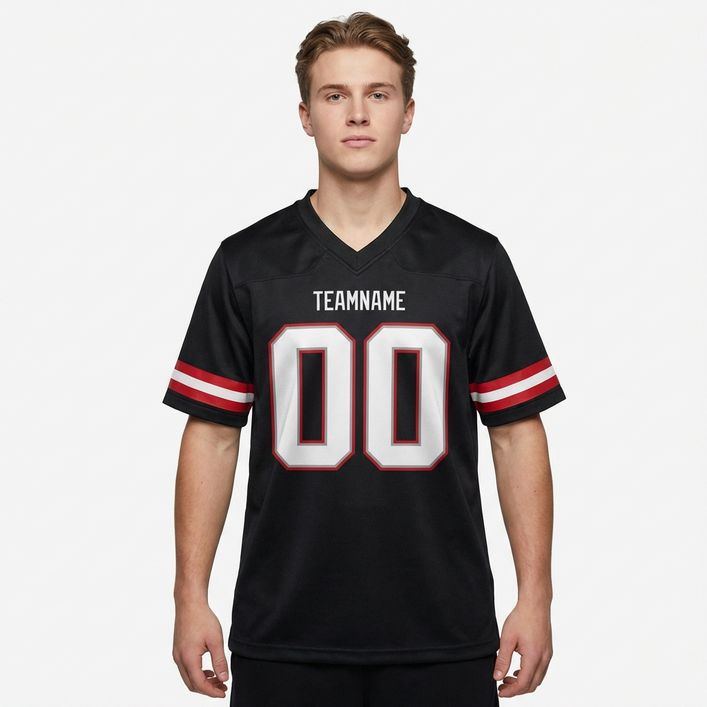 Custom Black & White/Grey-Red Football Jersey