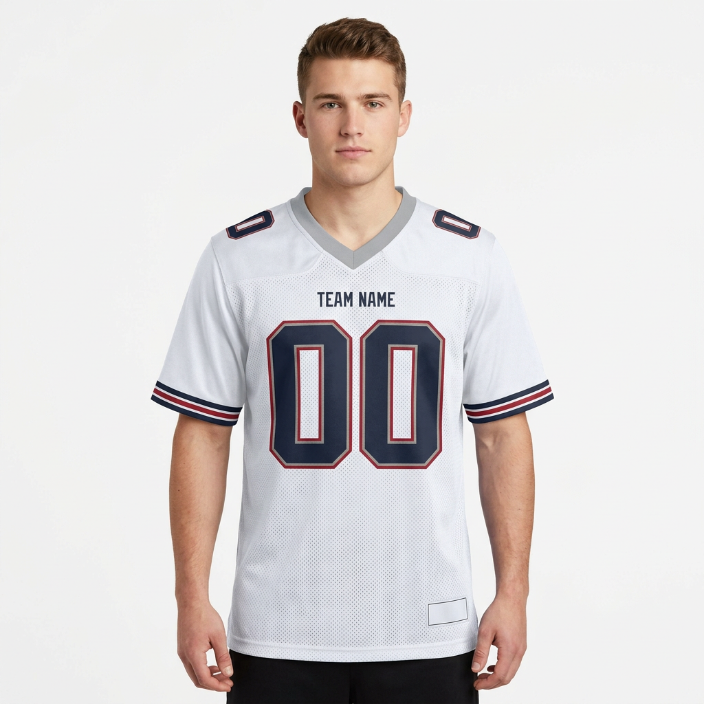 Custom White & Navy/Grey-Red Football Jersey
