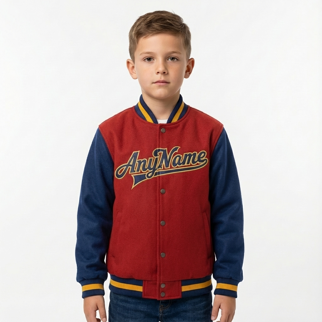 Custom  Burgundy & Navy/White Full-Snap Raglan Sleeves Fleece Jacket