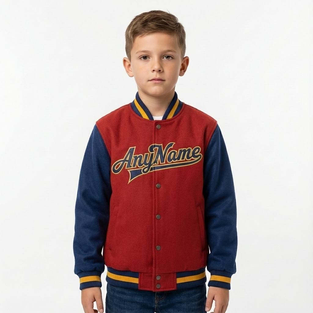 Custom  Burgundy & Navy/White Full-Snap Raglan Sleeves Fleece Jacket