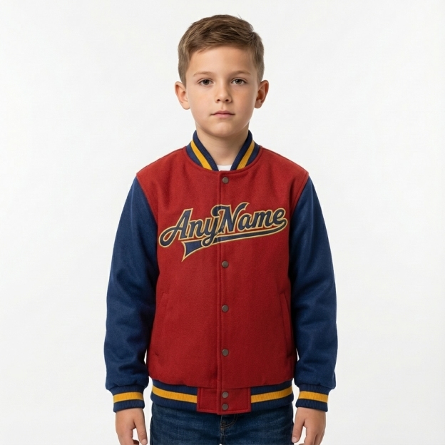 Custom  Burgundy & Navy/White Full-Snap Raglan Sleeves Fleece Jacket