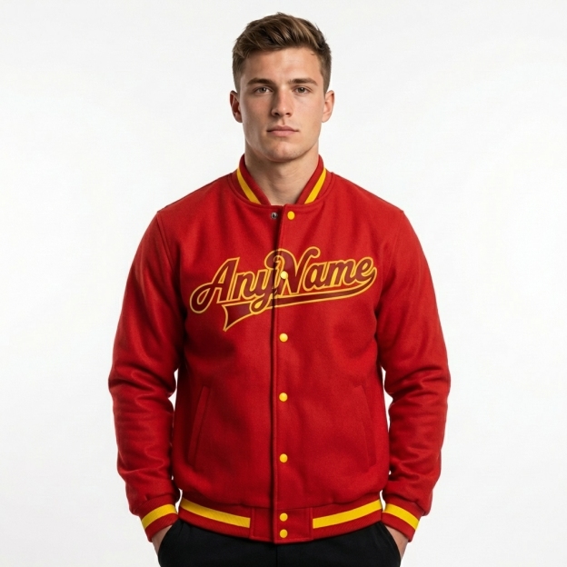 Custom Red & Burgundy/Yellow Full-Snap Fleece Jacket