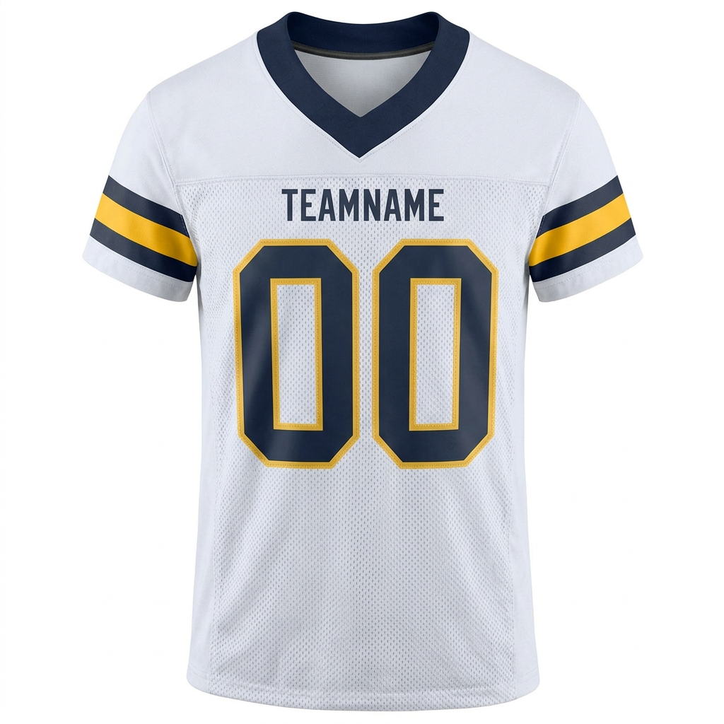 Custom White & Navy/Gold Football Jersey