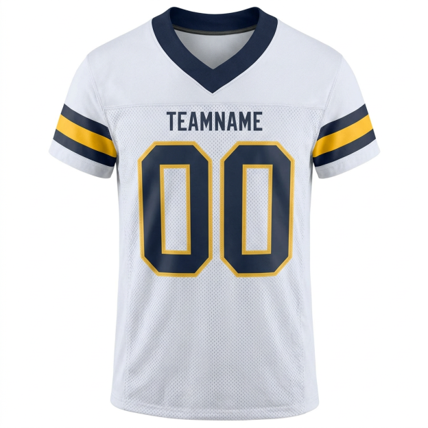 Custom White & Navy/Gold Football Jersey
