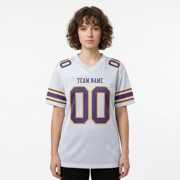 Custom White & Purple/Gold Football Jersey