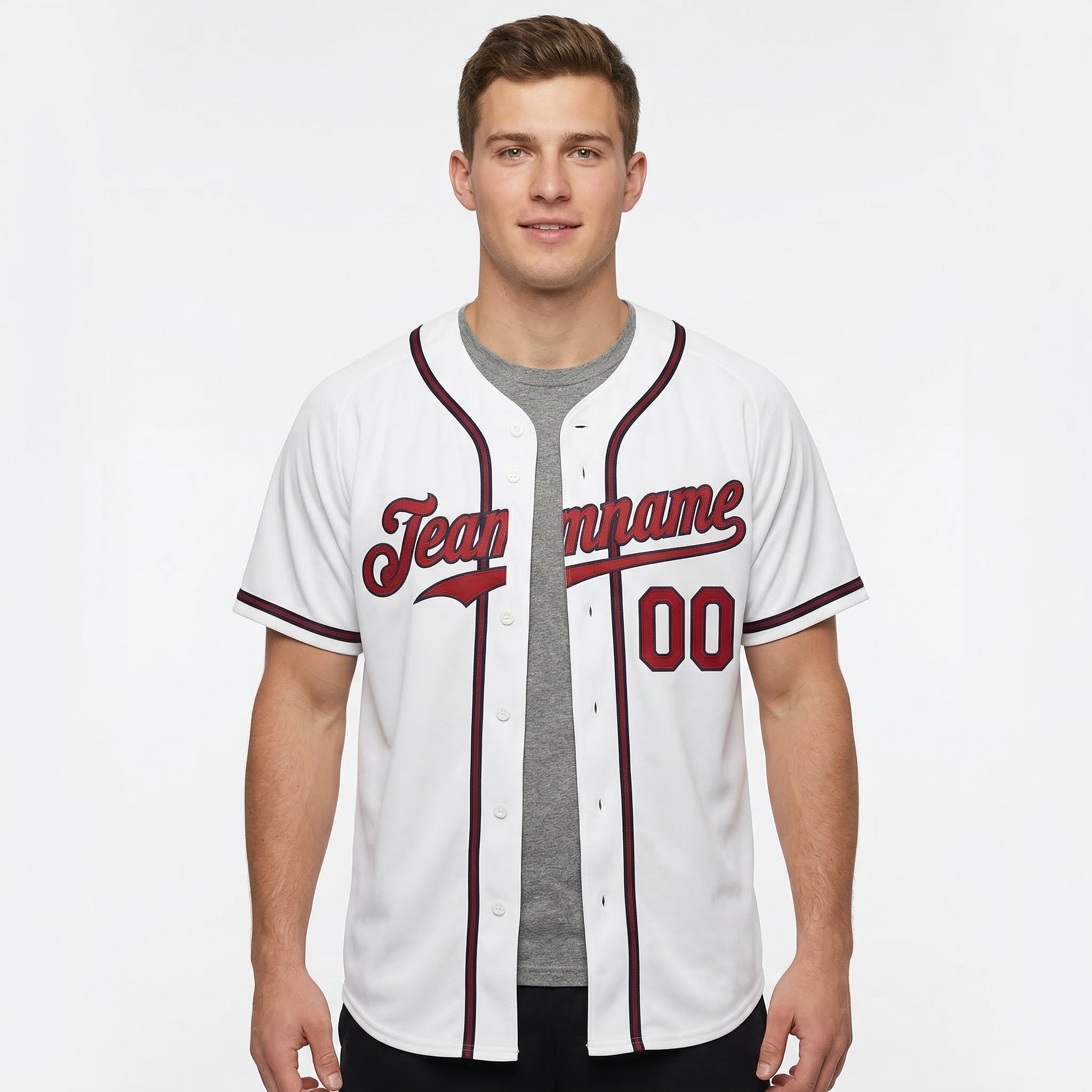 Custom White & Red/Navy Classic Fashion Baseball Jersey