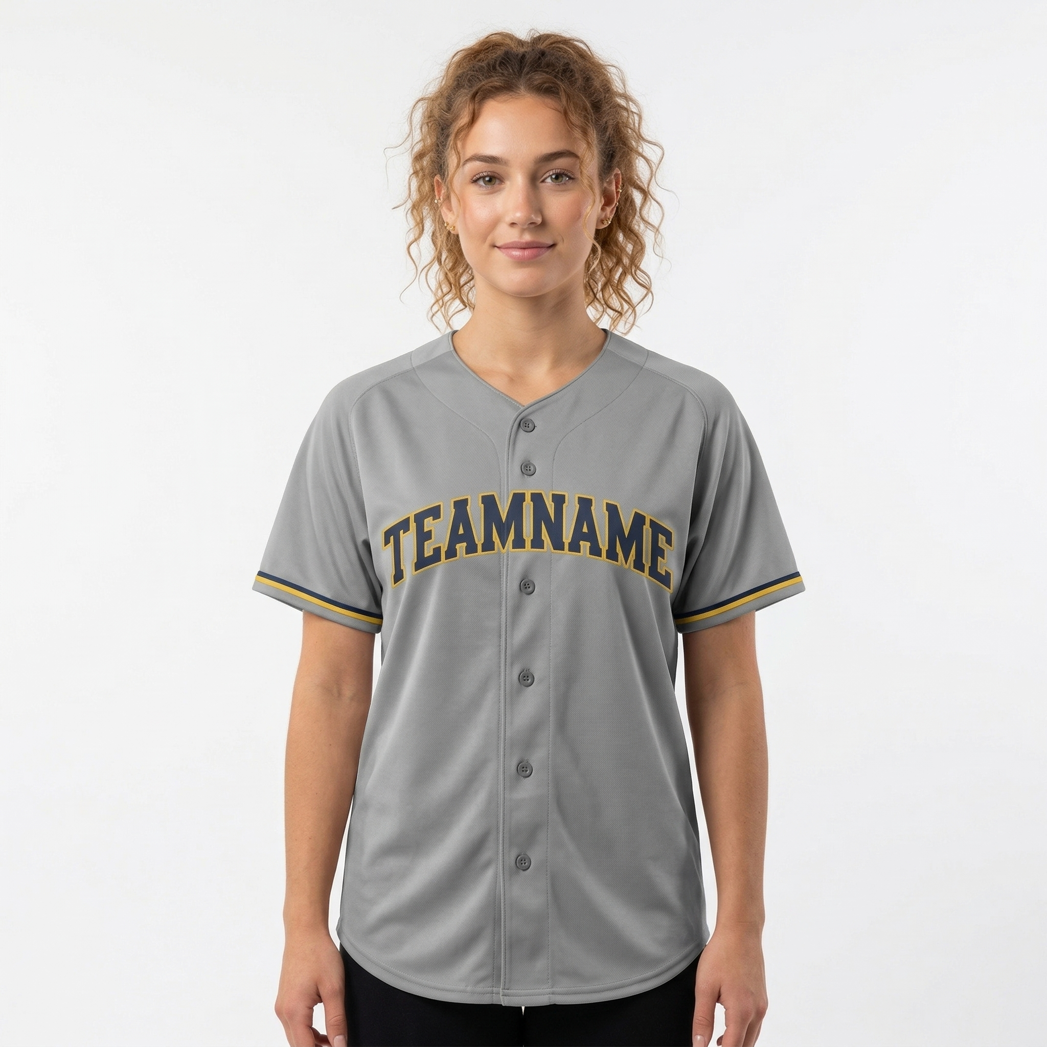 Custom Grey & Navy/Yellow Classic Fashion Baseball Jersey