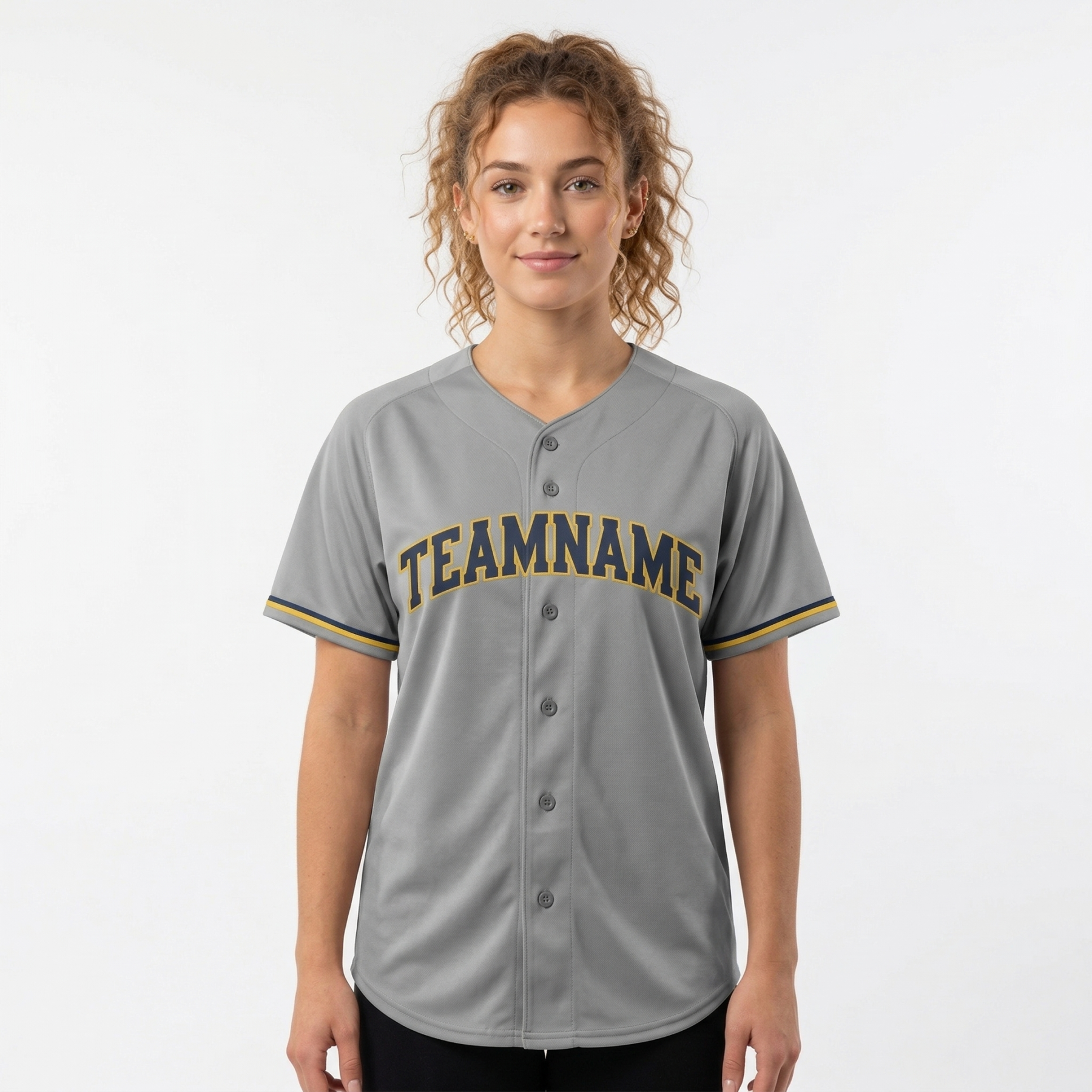 Custom Grey & Navy/Yellow Classic Fashion Baseball Jersey